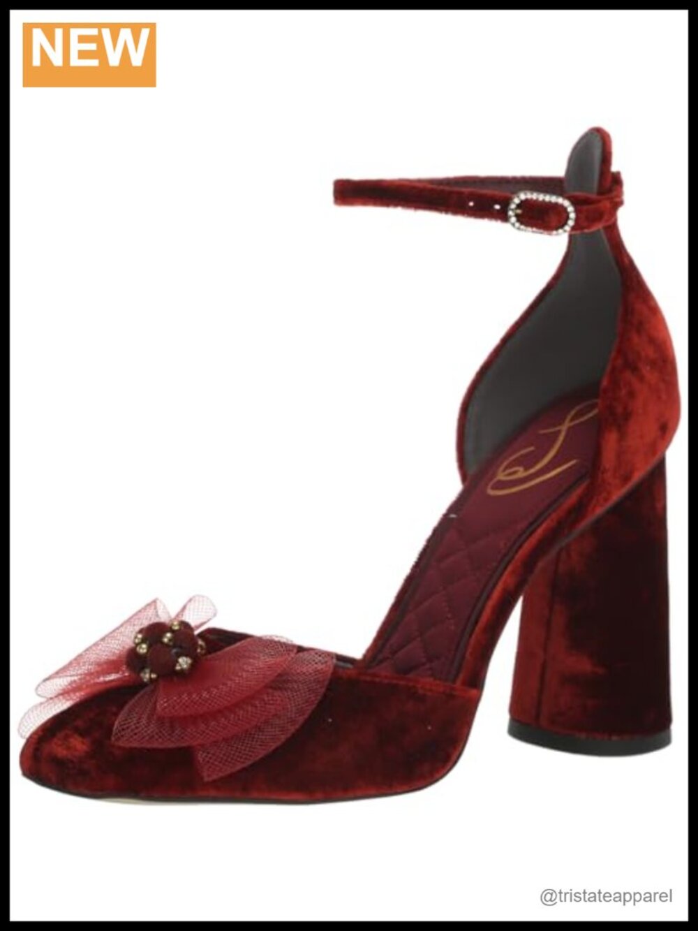 Velvet Block Heel Square Toe Pump with Bow Ankle Strap Formal Heel